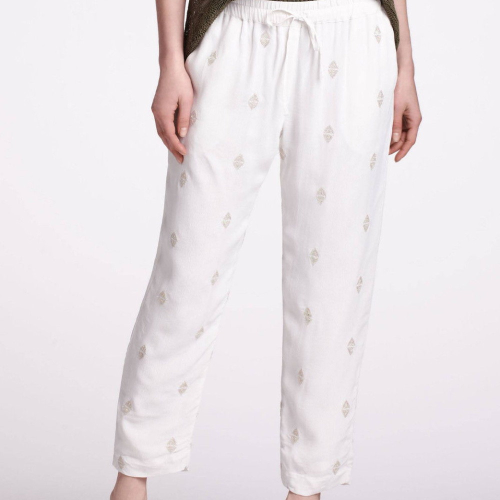 Anthropologie Ivory Sequined Summer Pants Pointed Cressida Crops NWT 4 & 6